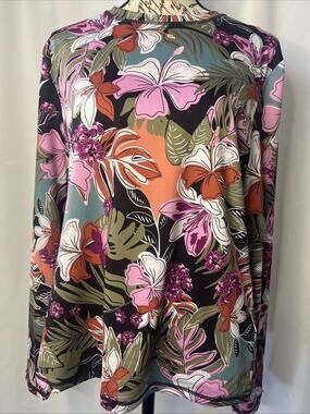 Roxy Tropical Floral Long‑Sleeve Rashguard Top Stretch Swim/Activewear, Size XL